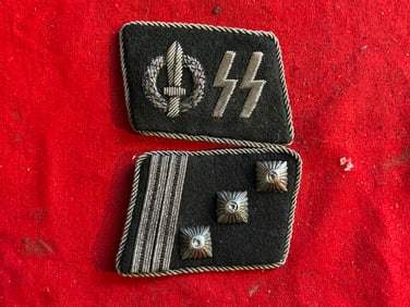 PAIR OF WW2 GERMAN WAFFEN SS COLLAR TABS WITH RZM PAPER TAG