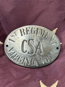 CIVIL WAR 1ST REGIMENT VIRGINIA VOLS 1864 CAST PLATE
