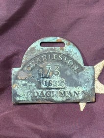 DATED 1852 CHARLSTON #73 COACHMAN SLAVE TAG SERVANT ID