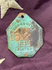 DATED 1856 CHARLOTTE #62 PORTER SLAVE TAG SERVANT ID