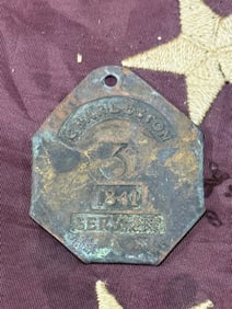 DATED 1841 CHARLESTON #3 SLAVE TAG SERVANT ID