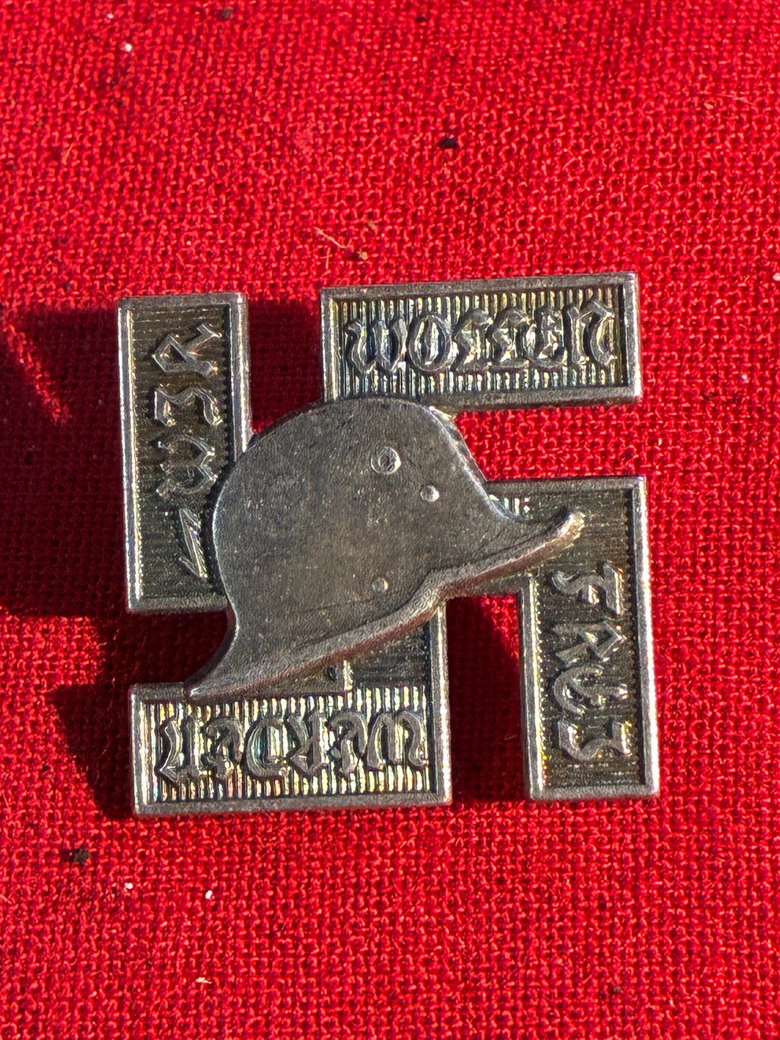 A Rare WW2 German Third Reich Frontbann Badge: A Rare WW2 German Third Reich Frontbann Badge. The badge was instituted in 1932 for members of the party and only in existence for two years. Makers mark on reverse of: Z. M. Ost. 2cm x 2cm.