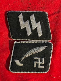 WW2 GERMAN WAFFEN SS HANDSCHAR DIVISION COLLAR TABS WITH RZM PAPER TAG