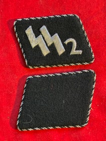 RARE WW2 GERMAN WAFFEN SS-VT STANDARTE GERMANIA COLLAR TABS WITH RZM PAPER TAG - MATCHING SET