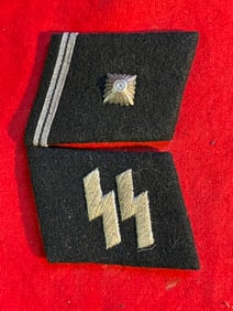 WW2 GERMAN WAFFEN-SS UNTERSHARFUHRER'S COLLAR TABS WITH RZM PAPER TAG
