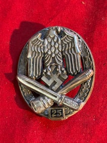 German WWII 25 Engagement General Assault Badge By JFS