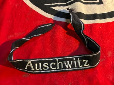 WW2 German Auschwitz Cuff Title w/hand embroidered metallic lettering & border