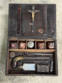 EARLY 1800'S MASSIVE 15 PIECE VAMPIRE SLAYING TRAVEL KIT IN ORIGINAL CURIFIX CASE