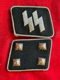PAIR OF WW2 GERMAN WAFFEN SS OBERSTURMBANNFUHRER COLLAR TABS WITH RZM PAPER TAG