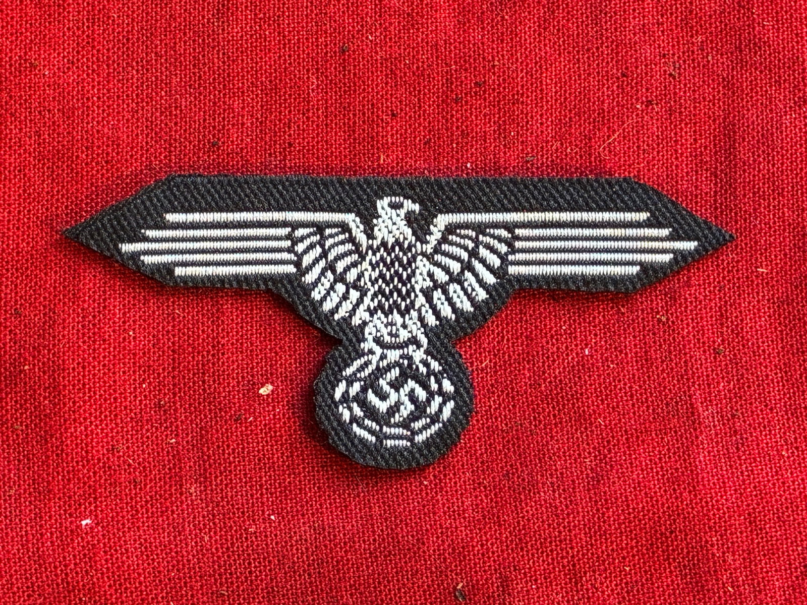 WW2 German Waffen SS Cap Eagle: WW2 German Waffen SS Cap Eagle. German made bevo style. Original bevo machine and pattern, a very presentable cap eagle.