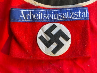 WW2 GERMAN ARBEITSEINSATZSTAB NSDAP ARMBAND WITH RZM PAPER TAG