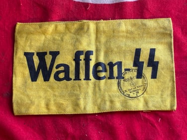 WW2 GERMAN WAFFEN SS AMRMBAND WITH INSPECTION STAMP AND RZM PAPER TAG