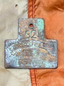 DATED 1856 CHARLOTTE, NC PORTER #92 SLAVE TAG SERVANT ID