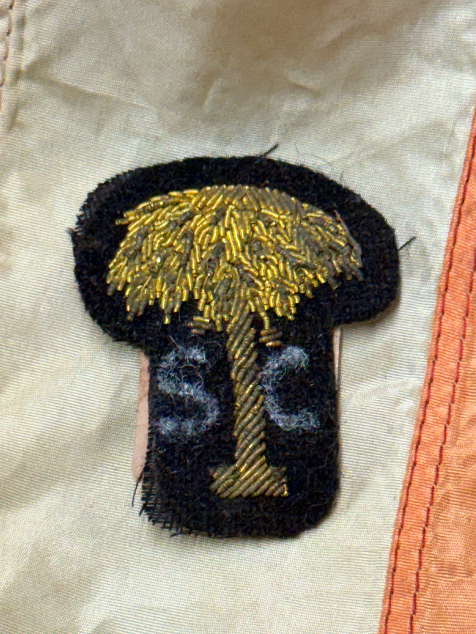 CIVIL WAR SOUTH CAROLINA PALMETTO BULLION HEADGEAR BADGE BY J.H. SILVERBERG: CIVIL WAR SOUTH CAROLINA PALMETTO BULLION HEADGEAR BADGE BY J.H. SILVERBERG. A VERY RARE EXAMPLE THAT IS IN MINT OVERALL SHAPE AND CONDITION WITH A BEAUTIFUL OVERALL PATINA. HAS A GREAT LOOK TO IT WIT