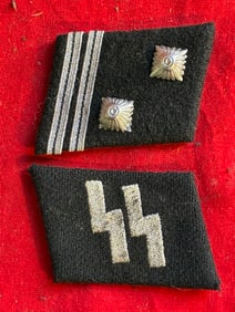 WW2 GERMAN WAFFEN SS COLLAR TABS WITH RZM PAPER TAG