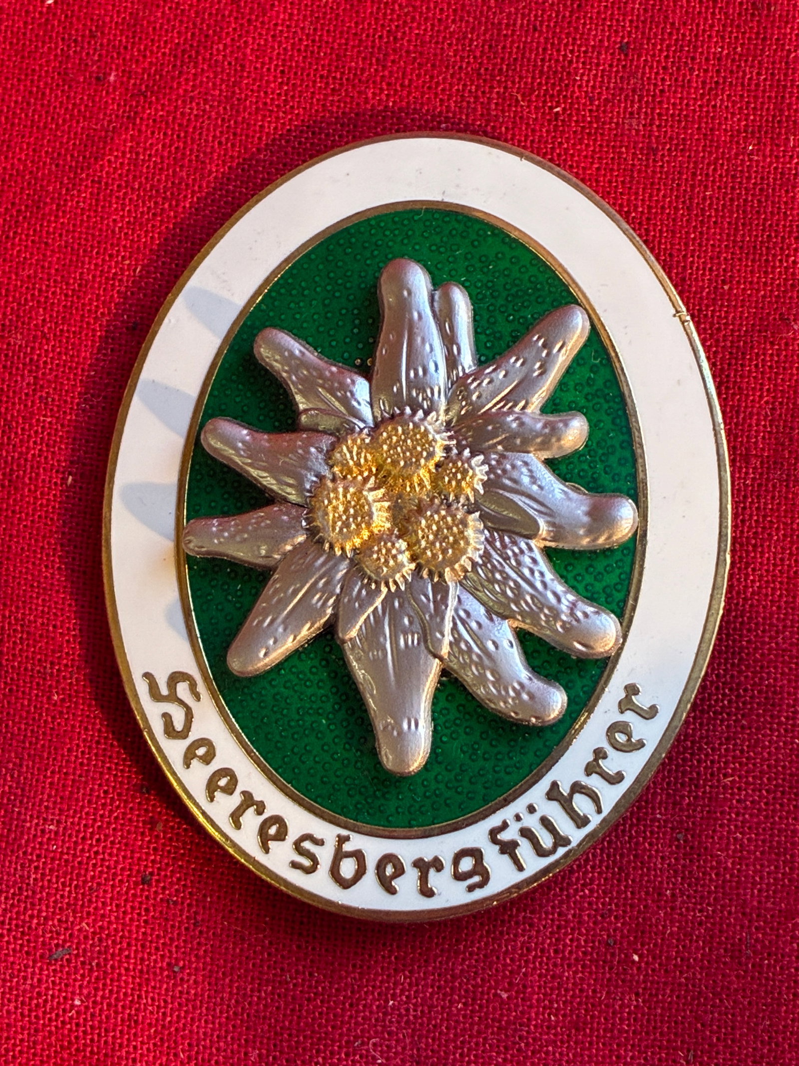 German mountain cavalry insignia World War II special forces Edelweiss Medal By Deschler & Sohn: German mountain cavalry insignia World War II special forces Edelweiss Medal By Deschler & Sohn Munchen. A very rare example that is in mint overall shape and condition with a beautiful overall patina
