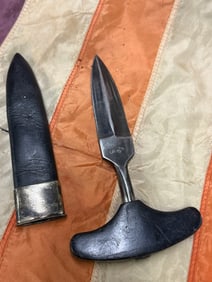 ANTIQUE 1800'S WILL & FINCK S.F. CAL. PUSH DAGGER WITH LEATHER SHEATH