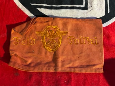 WWII GERMAN THIRD REICH FELD POLIZEI ARMBAND WITH RZM PAPER TAG