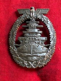 WW2 German Navy Kriegsmarine High Seas Fleet War Badge By Fec. Adolf Bock, Ausf. Schwerin - Berlin