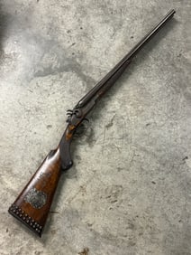 1889 U.S. INDIAN POLICE U.S. ROSEBUD AGENCY T. BARKER DOUBLE BARREL SHOTGUN WITH TACKS