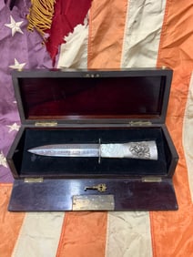 CASED CIVIL WAR PERIOD CONFEDERATE CSA MOP HANDLES BOWIE KNIFE MARKED "TRY ME NOT LOVE ME A LOT"