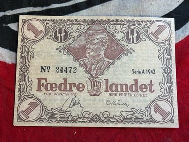 WW2 Denmark 1 Kroner 1942 propaganda - DNSAP