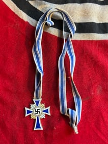 CROSS OF HONOR OF THE GERMAN MOTHER IN SILVER 1938 GERMANY WW2 WITH LONG RIBBON