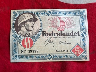 Currency Denmark 1942 WW2 Danish Legion Feldpost 5K War Era Uncirculated