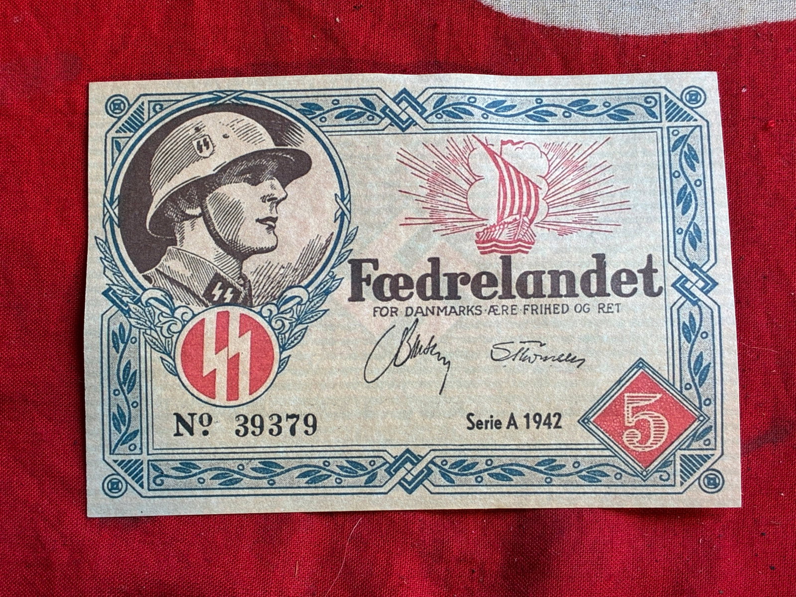 Currency Denmark 1942 WW2 Danish Legion Feldpost 5K War Era Uncirculated: Currency Denmark 1942 WW2 Danish Legion Feldpost 5K War Era Uncirculated