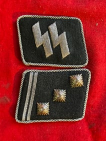 WWII GERMAN WAFFEN OBERSTURMBANNFÜHRER OFFICER COLLAR TABS SET WITH RZM PAPER TAG