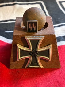 WW2 GERMAN DESK ORNAMENT WITH SS INSIGNIA AND IRON CROSS