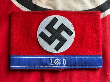 WW2 GERMAN NSDAP LABOR CORPS FIELD USED TUNIC ARMBAND WITH RZM PAPER TAG