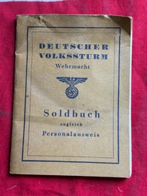 WW2 German Deutsche Volkssturm Soldbuch With Adolf Hitler Photograph