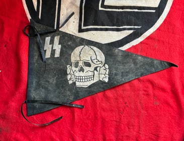 RARE WW2 GERMAN TOTENKOPF SS SKULL PENNANT