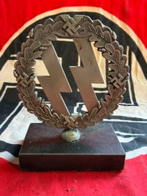 RARE WW2 GERMAN WAFFEN-SS DESK ORNAMENT WITH RZM SS TAG