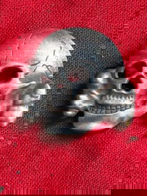 SCARCE WW2 GERMAN TOTENKOPF SS SKULL VISOR CAP BADGE INSIGNIA