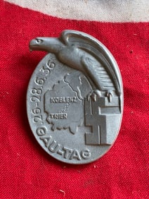 WW2 German NSDAP 1936 Koblenz-Trier Provincial Day Badge