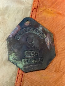 DATED 1856 CHARLESTON #9 PORTER SLAVE TAG SERVANT ID