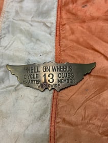 VINTAGE HELL OF WHEELS BIKER BADGE #13 CLUB MEMBER