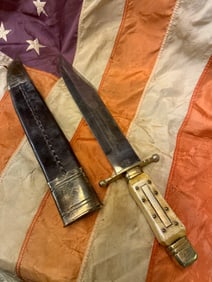 RODGERS SHEFFIELD 1800'S BONE HANDLE BOWIE KNIFE WITH SHEATH