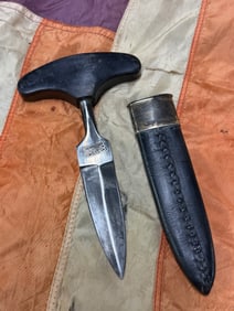 1800'S WILL & FINCK MAKERS SAN FRANCISCO PUSH DAGGER WITH LEATHER SHEATH