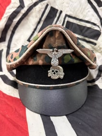 WW2 GERMAN TOTENKOPF SS PEA DOT CAMO VISOR CAP MARKED SS WITH RZM PAPER TAG