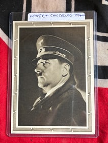 WW2 GERMAN POSTCARD OF ADOLF HITLER WITH CANCELLED STAMP