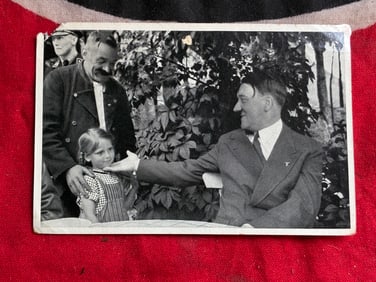WW2 GERMAN ADOLF HITLER GREETING YOUNG GIRL PHOTOGRAPH