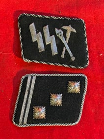PAIR OF WW2 GERMAN WAFFEN SS COLLAR TABS WITH RZM PAPER TAG