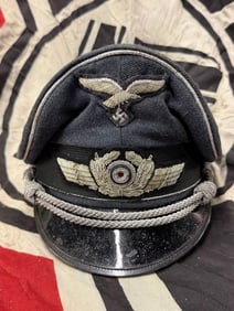 RARE WW2 GERMAN LUFTWAFFE PILOTS VISOR CAP WITH RZM PAPER TAG
