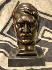 WW2 GERMAN ADOLF HITLER BRONZE BUST ON MARBLE BASE