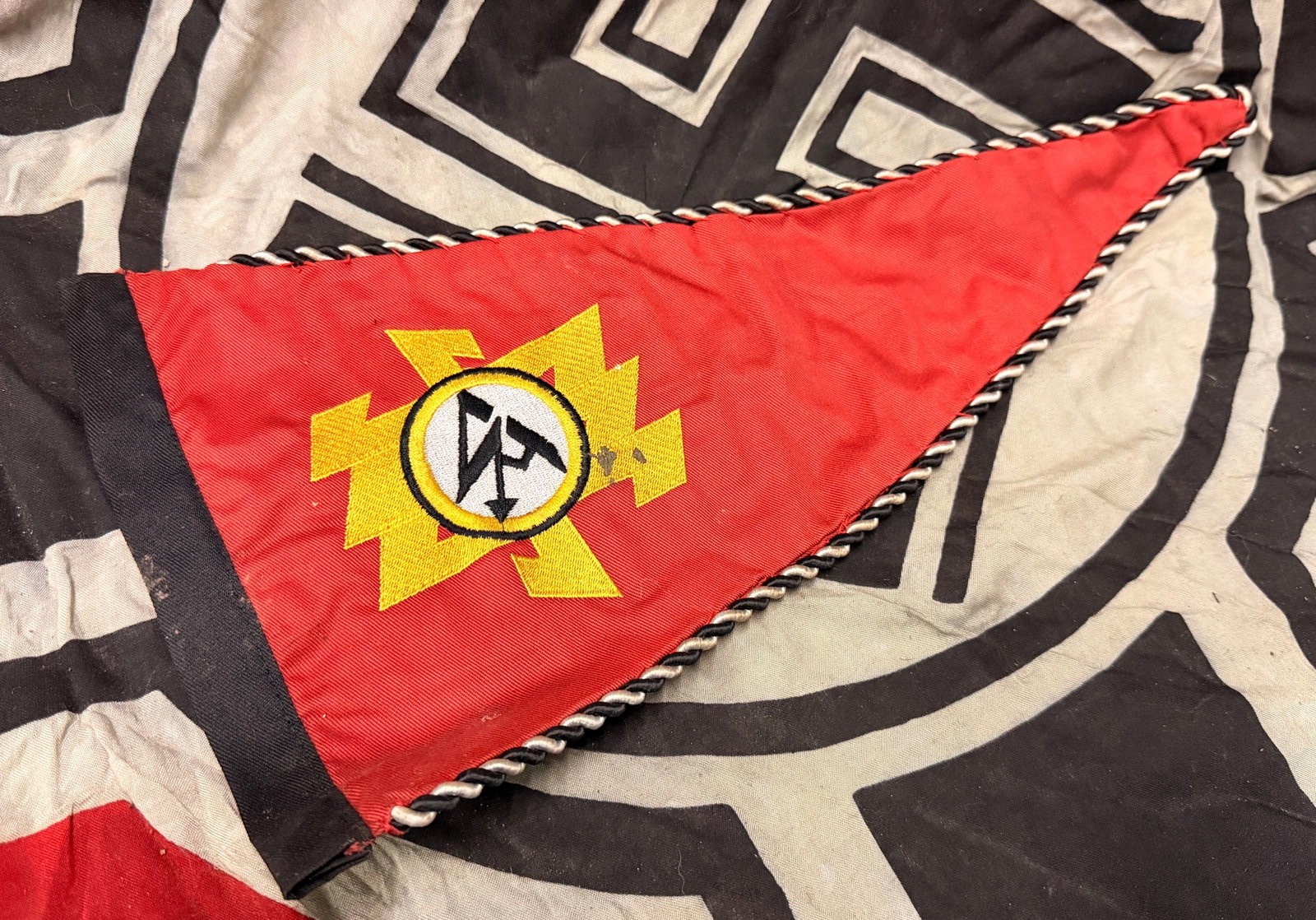ULTRA RARE WW2 GERMAN SA VEHICLE PENNANT: ULTRA RARE WW2 GERMAN SA VEHICLE PENNANT. A VERY RARE DOUBLE SIDED PENNANT THAT IS IN MINT OVERALL SHAPE AND CONDITION WITH A BEAUTIFUL OVERALL PATINA. SHOWS GOOD WEAR AND USE WITH A BEAUTIFUL OVERALL