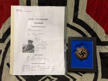 WW2 GERMAN 3RD REICH GERMAN CROSS IN SILVER ID'D TO U-BOAT COMMANDER HANS MECKEL