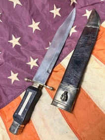 1800'S RODGERS SHEFFIELD (8) PIN HANDLE CLIP POINT BOWIE KNIFE WITH SHEATH